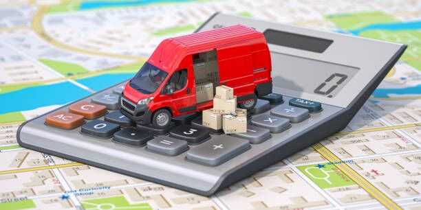 Calculating od delivery shipping and transportation costs, Van with cardboard boxes on calculator. Calculating od delivery shipping and transportation costs, Van with cardboard boxes on calculator. 3d illustration cost stock pictures, royalty-free photos & images