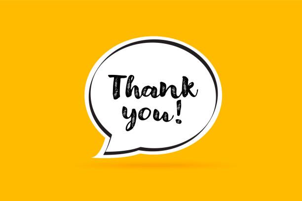 Thank You Written Speech Bubble On Yellow Background Thank you written speech bubble on yellow background. Horizontal composition. thank you stock illustrations