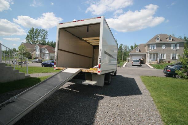 Opened Moving Truck with Ramp summer moving truck stock pictures, royalty-free photos & images